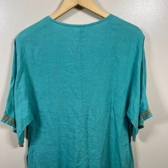 Uncle Frank Embroidered Linen Tunic Dress Size Medium Blue Boho Peasant Vacation - Picture 9 of 11